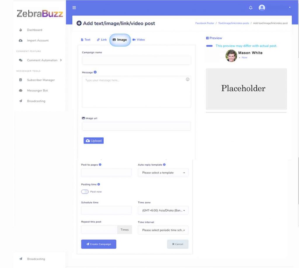 placeholder setting in zebrabuzz app
