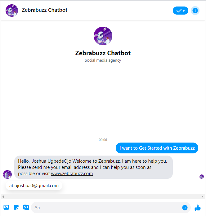 zebra buzz chatbot interface of messaging 