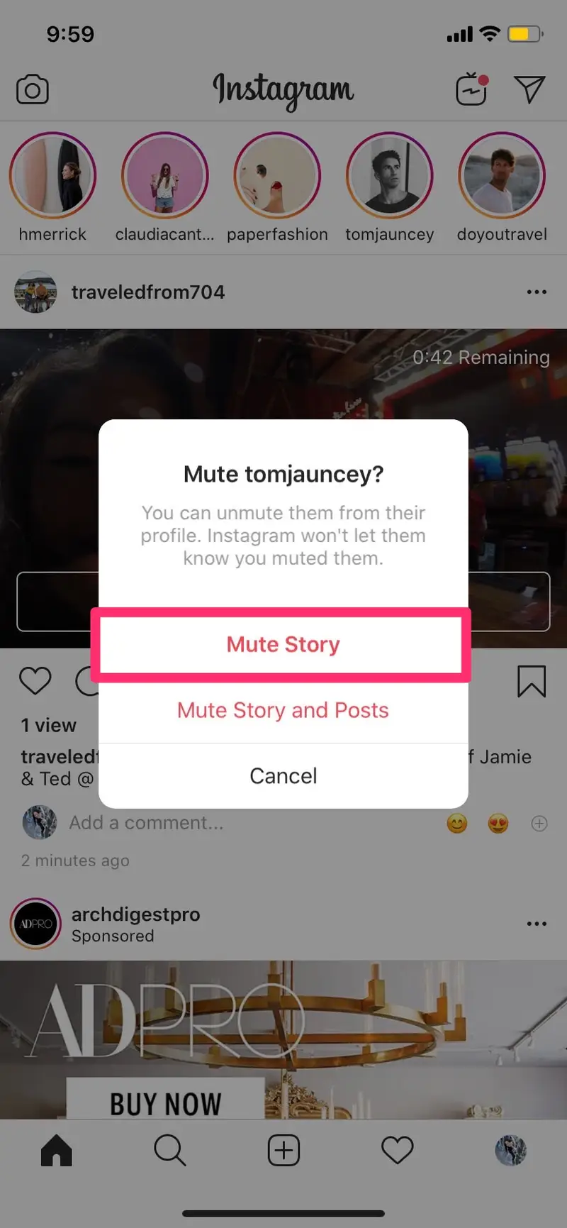 mute instagram